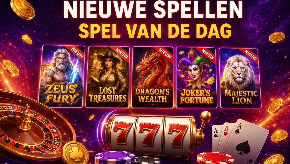 Rij nieuwe gokkast-thumbnails met NIEUW-label