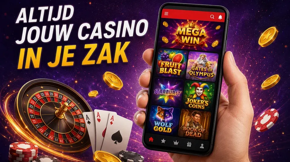 Smartphone met casino-app-icoon in de hand