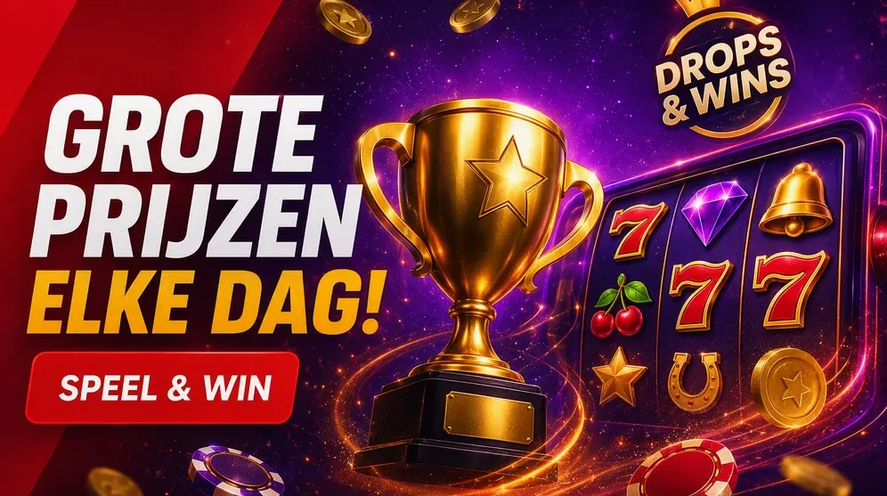 Trofeebeker naast slotmachine-symbolen op scherm